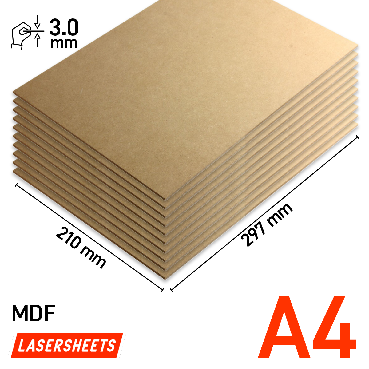 Lasersheets 10 x A4 3mm MDF | 210 x 297 mm | Fordelspakke | Til laserskæring, modelbygning, hobby, CNC, pyrografi